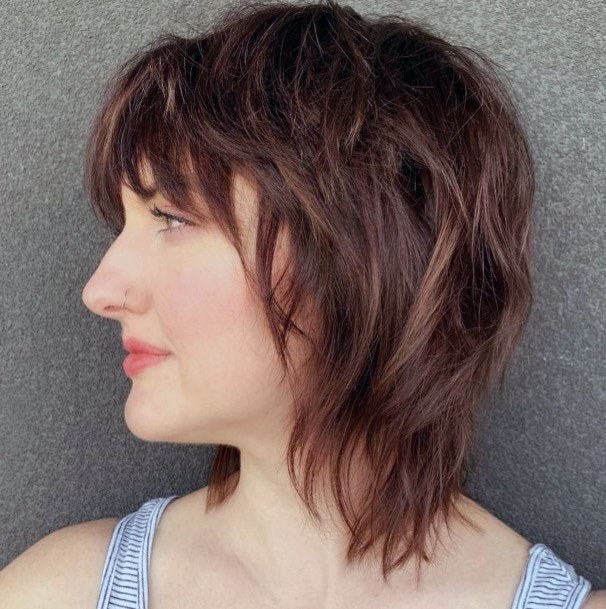 Simplistic Brown Highlighted Short Textured Shag Womens Hairstyle Idea