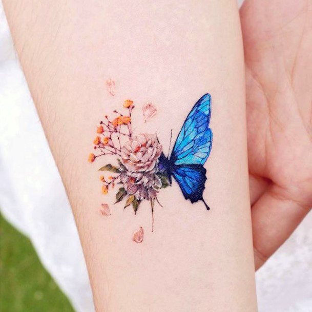 Simplistic Butterfly Flower Tattoo For Girls
