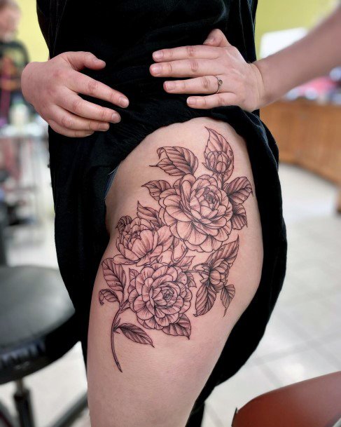 Simplistic Camellia Tattoo For Girls