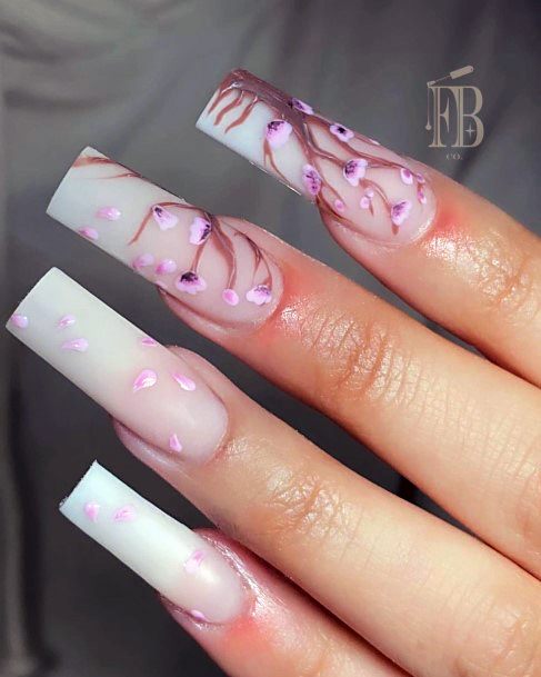 Simplistic Cherry Blossom Sakura Nail For Girls