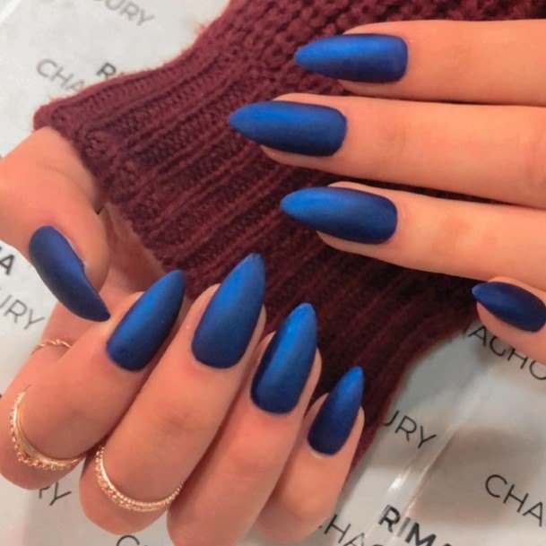 Simplistic Dark Blue Matte Nail For Girls