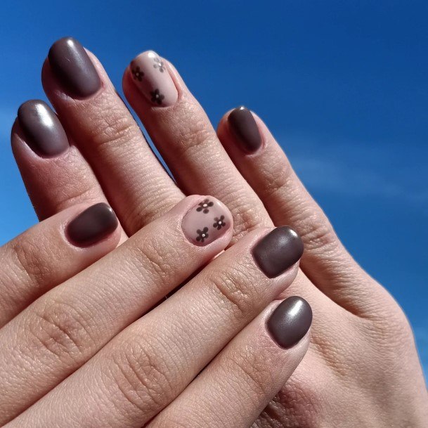 Simplistic Dark Brown Nail For Girls