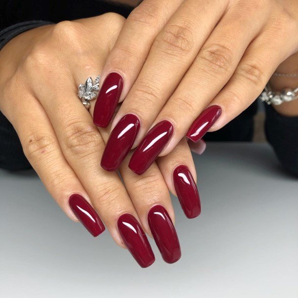 Simplistic Dark Red Nail For Girls