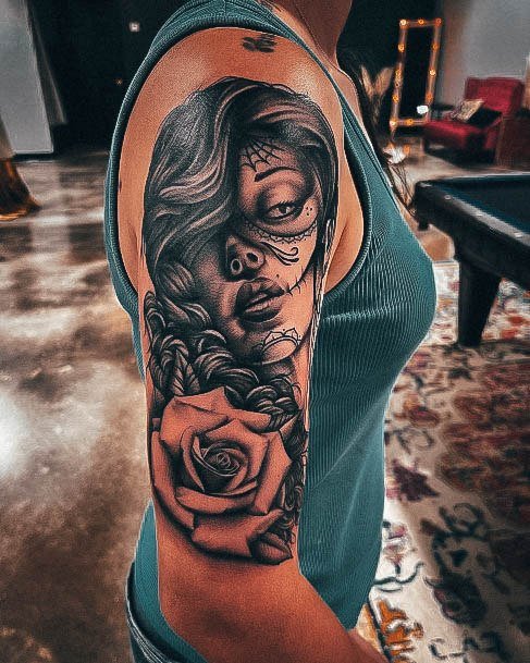 Simplistic Day Of The Dead Tattoo For Girls