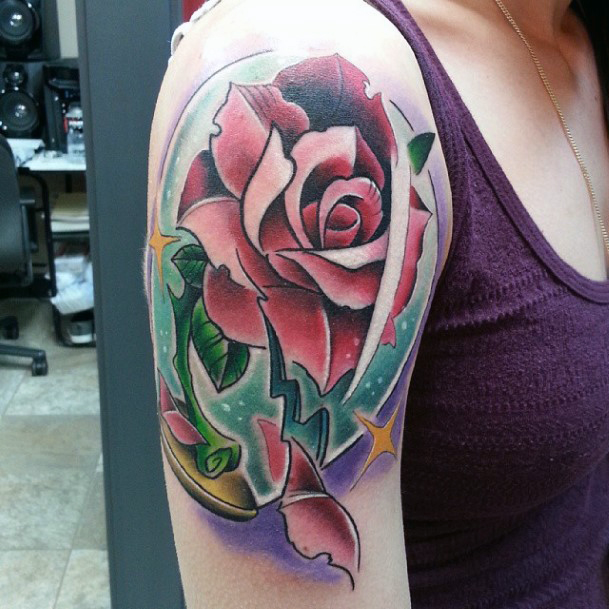 Simplistic Enchanted Rose Tattoo For Girls