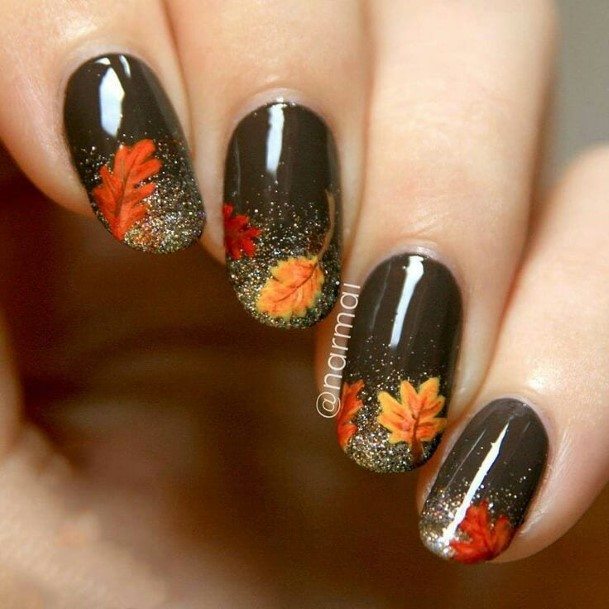 Simplistic Fall Leaf Nail For Girls