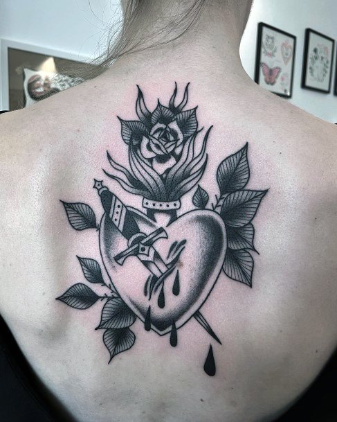 Simplistic Flaming Heart Tattoo For Girls