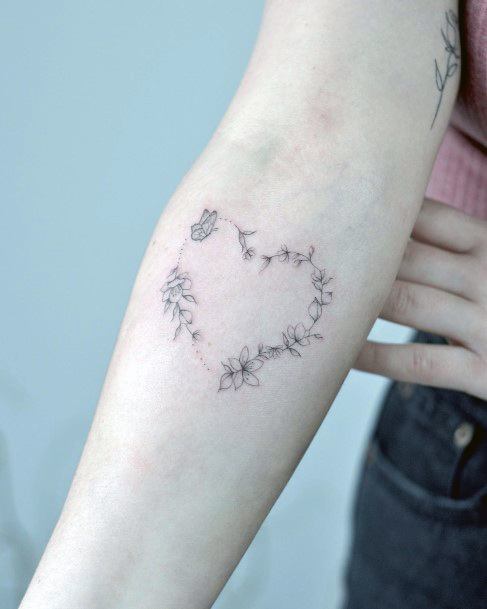 Simplistic Flower Heart Tattoo For Girls