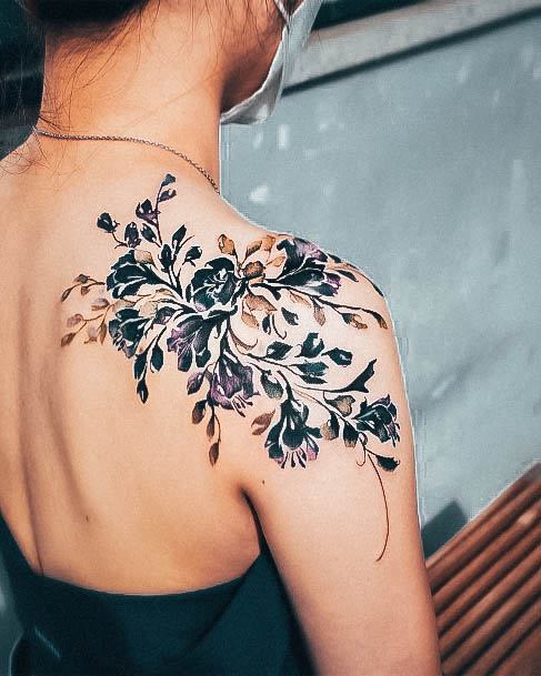 Simplistic Flower Shoulder Tattoo For Girls