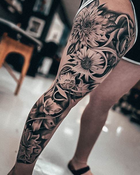 Simplistic Flower Sleeve Tattoo For Girls