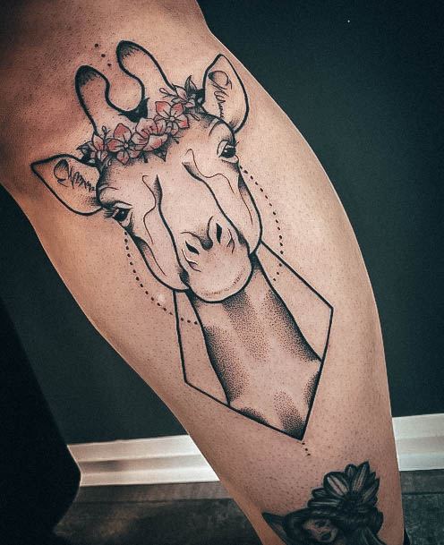 Simplistic Giraffe Tattoo For Girls Leg Calf