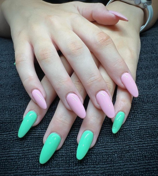 Simplistic Green And Pink Nail For Girls