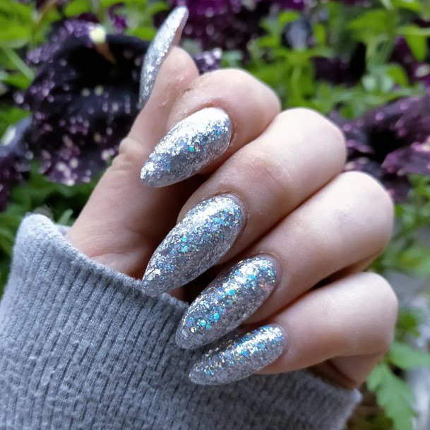 Simplistic Grey With Glitter Nail For Girls