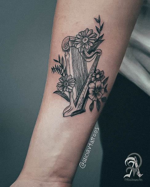 Simplistic Harp Tattoo For Girls