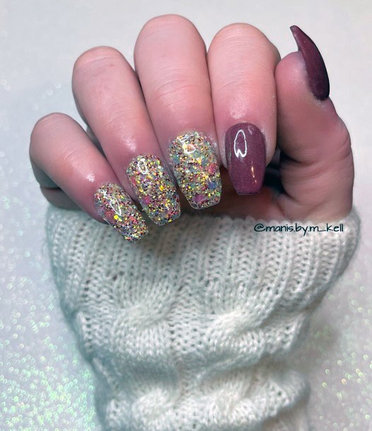 Simplistic Maroon Glitter Nail For Girls