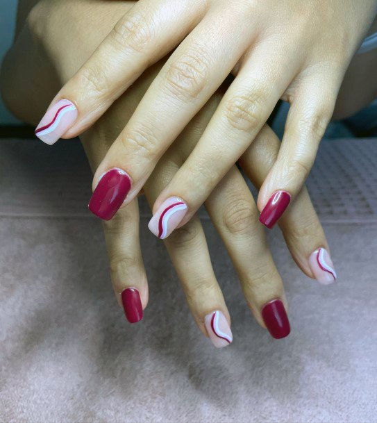 Simplistic Maroon White Nail For Girls