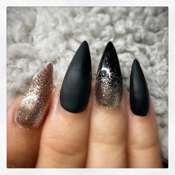 Simplistic Matte Black And Gold Nail For Girls