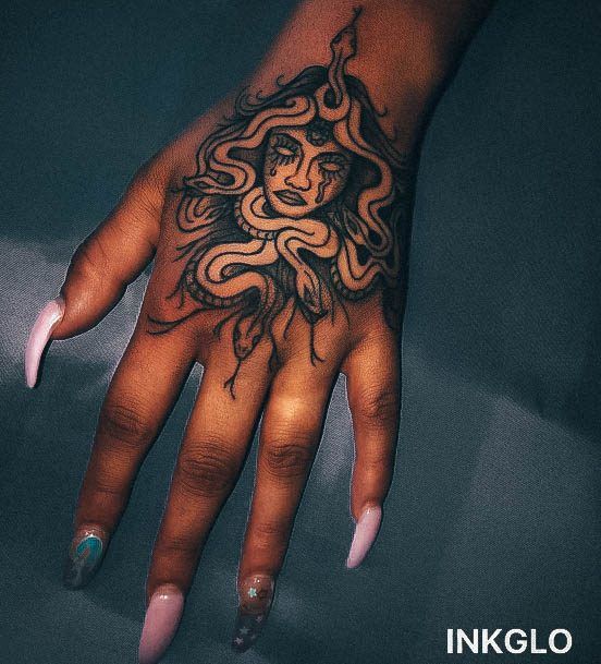 Simplistic Medusa Tattoo For Girls Hands