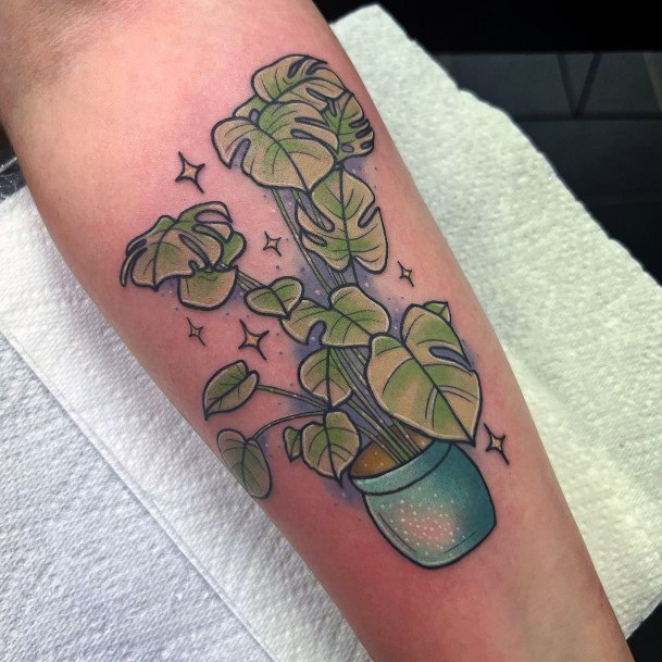 Simplistic Monstera Tattoo For Girls