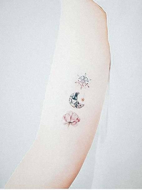 Simplistic Moon And Stars Tattoo For Girls