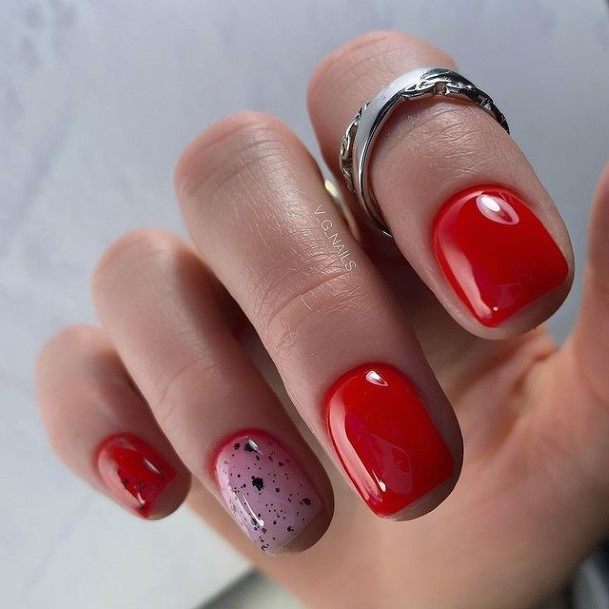 Simplistic Nail Designs Red Short For Girls