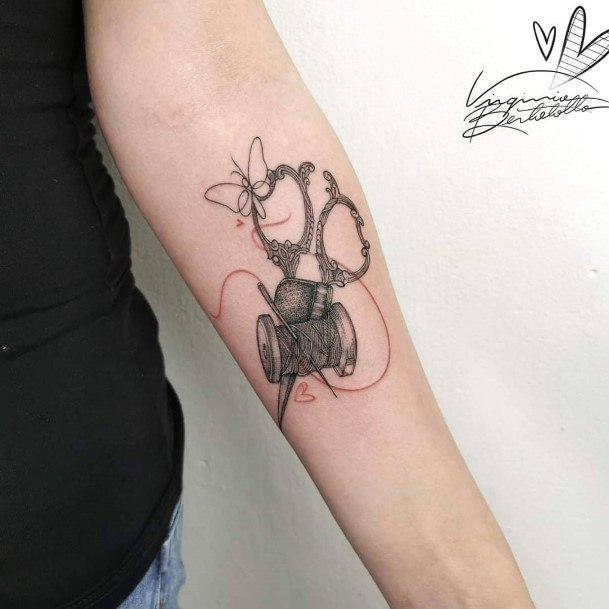 Simplistic Needle And Thread Tattoo For Girls