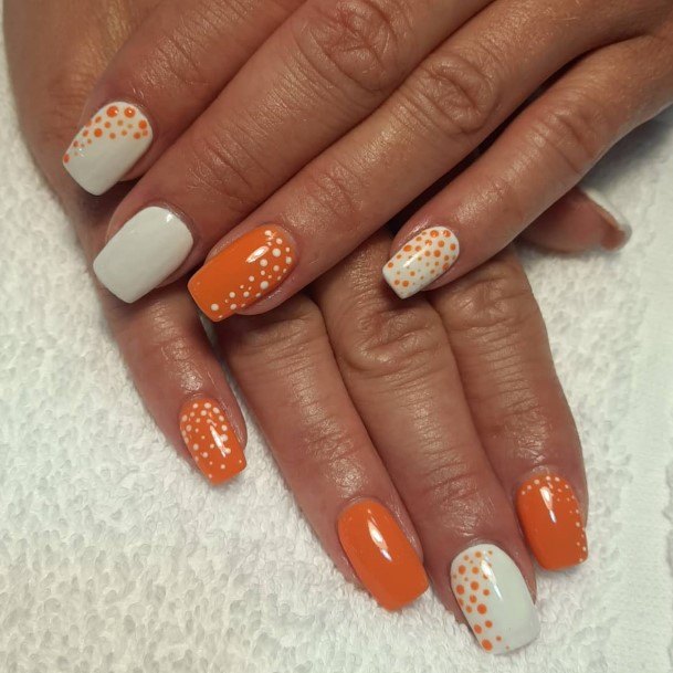 Simplistic Orange And White Nail For Girls