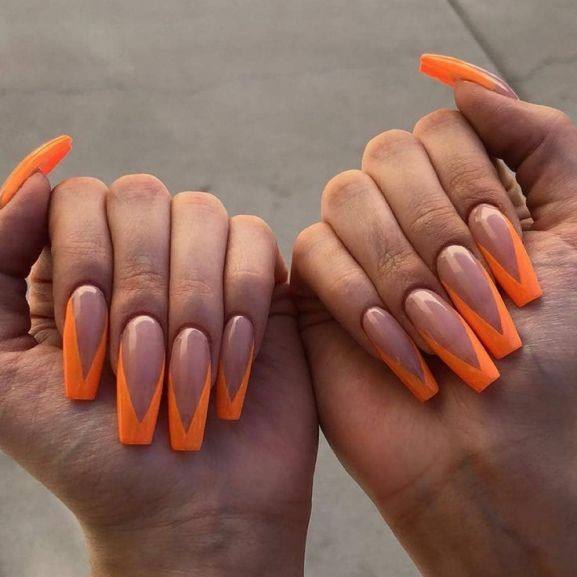 Simplistic Orange French Tip Nail For Girls