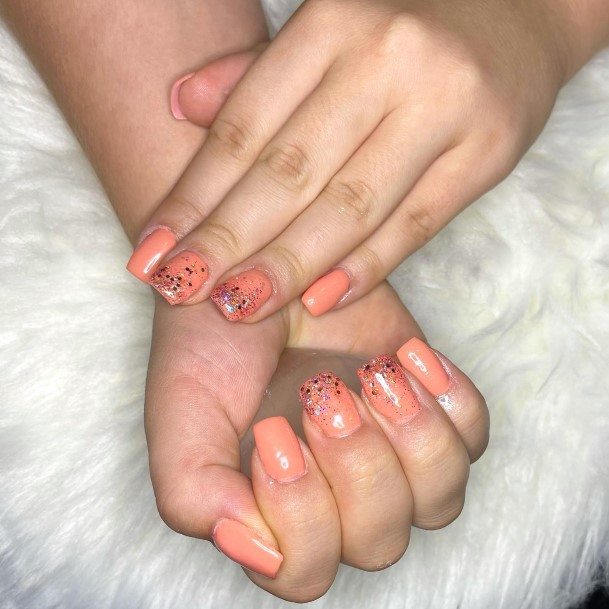 Simplistic Peach With Glitter Nail For Girls