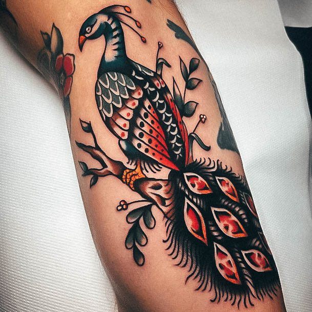 Simplistic Peacock Tattoo For Girls