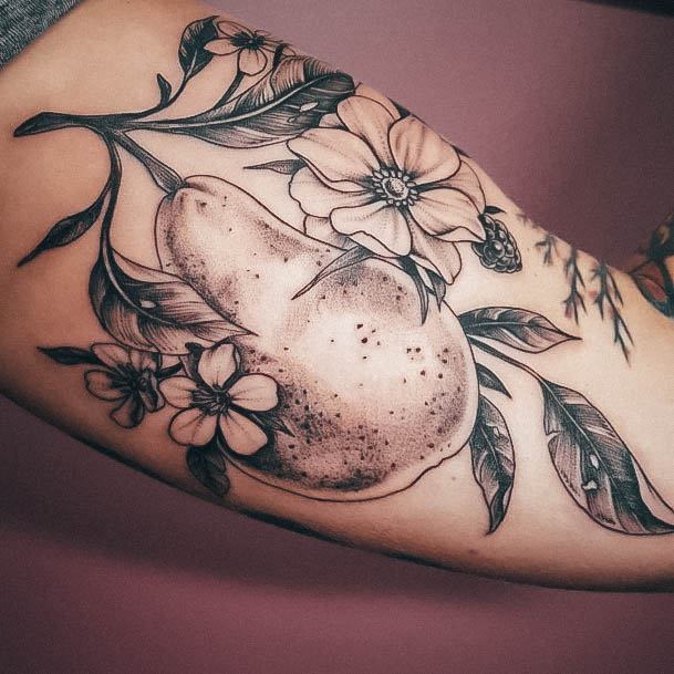 Simplistic Pear Tattoo For Girls