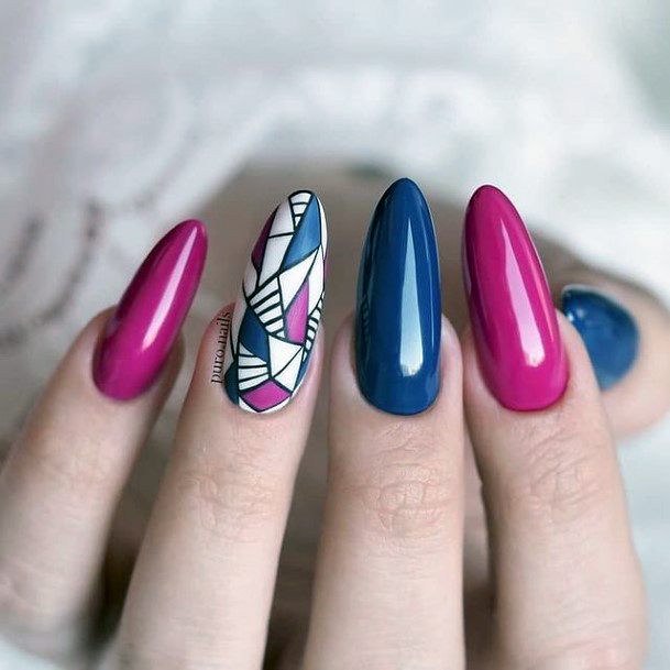 Simplistic Pink And Blue Nail For Girls