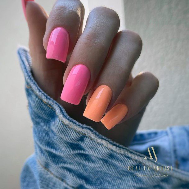 Simplistic Pink And Orange Nail For Girls