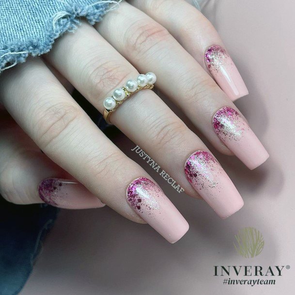 Simplistic Pink Ombre With Glitter Nail For Girls