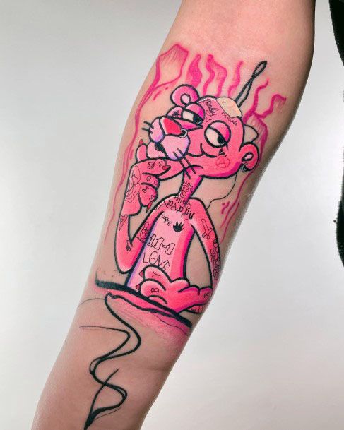 Simplistic Pink Panther Tattoo For Girls