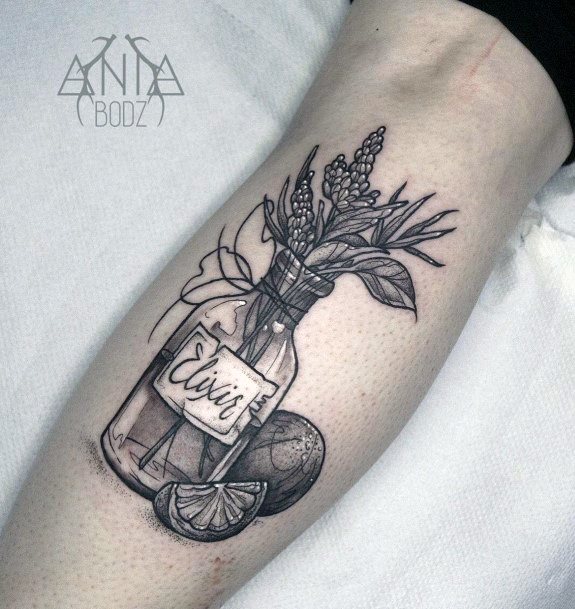 Simplistic Poison Bottle Tattoo For Girls