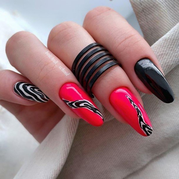 Simplistic Red And Black Nail For Girls