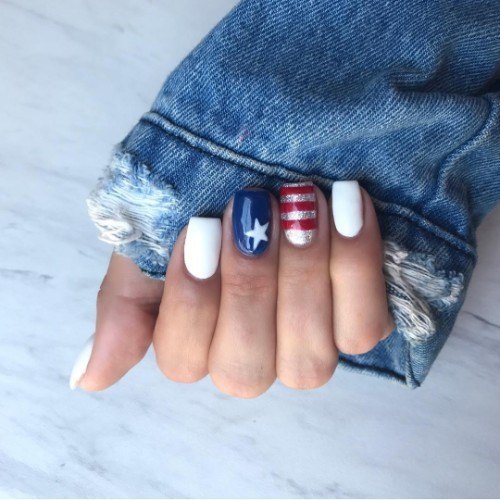 Simplistic Red And Blue Nail For Girls