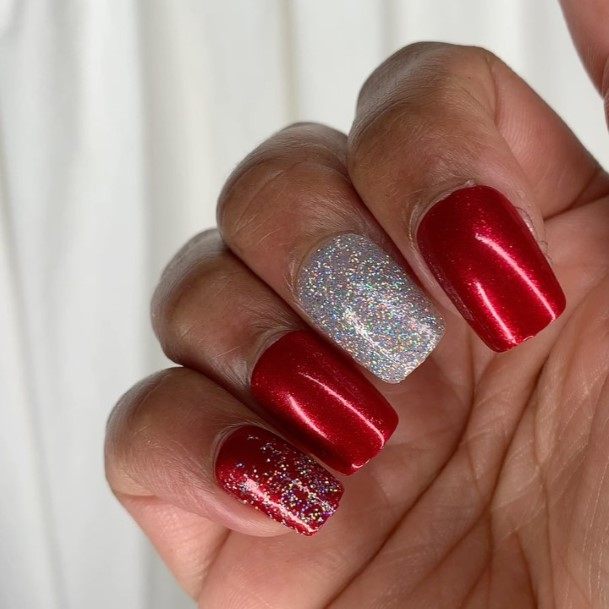 Simplistic Red And Silver Nail For Girls