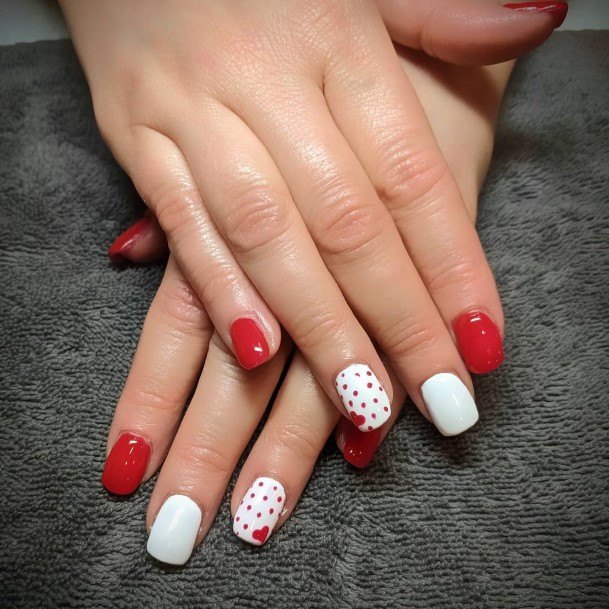 Simplistic Red And White Nail For Girls