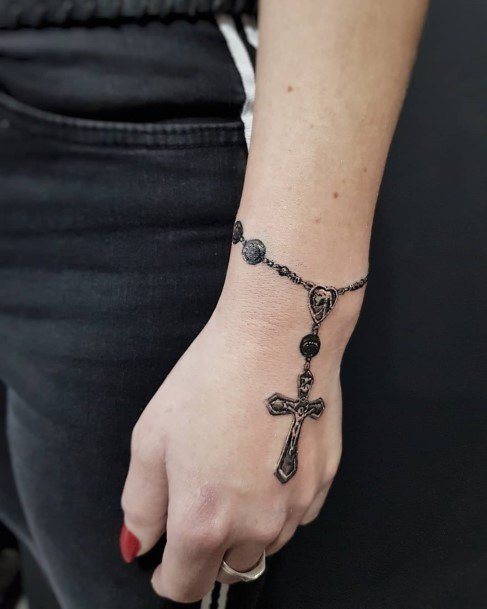 Simplistic Rosary Tattoo For Girls