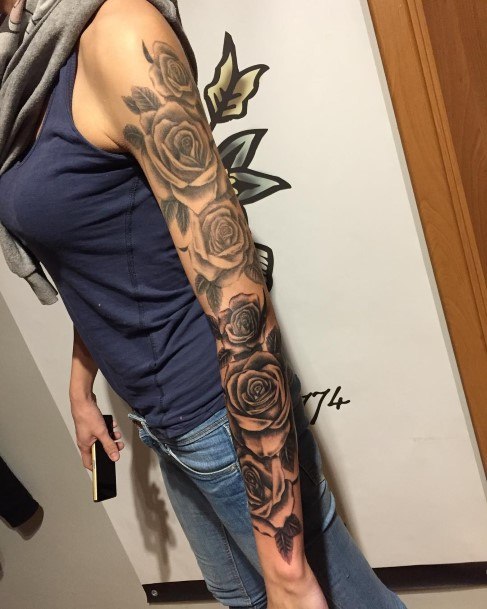 Simplistic Rose Sleeve Tattoo For Girls