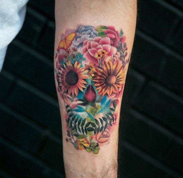 Simplistic Skull And Rose Tattoo For Girls