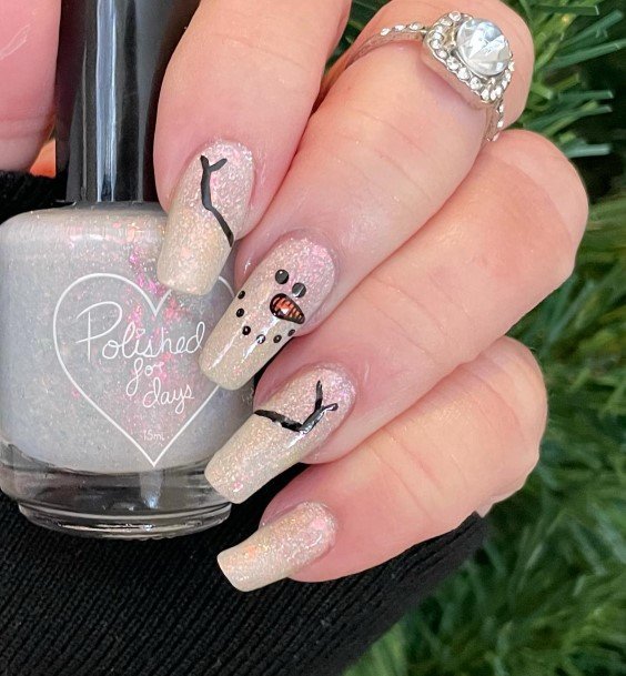 Simplistic Snowman Nail For Girls