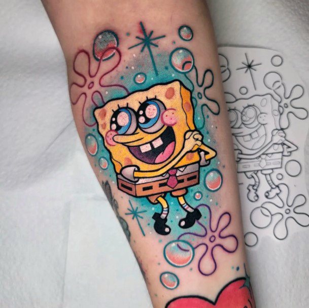 Simplistic Spongebob Tattoo For Girls