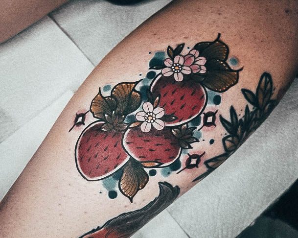 Simplistic Strawberry Tattoo For Girls