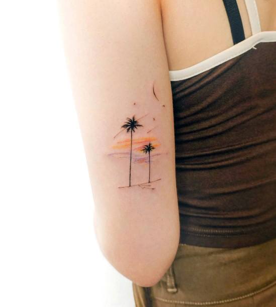 Simplistic Sunset Sunrise Tattoo For Girls