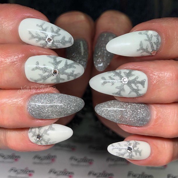 Simplistic White And Silver Nail For Girls