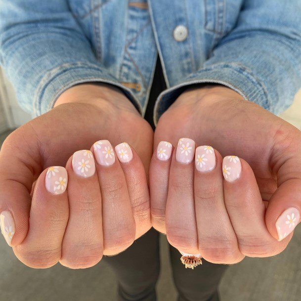 Simplistic White With Flowers Nail For Girls