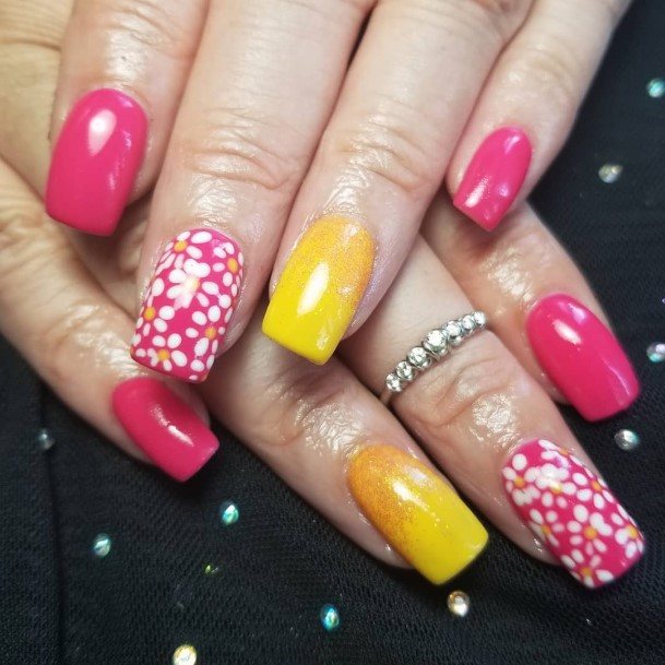 Simplistic Yellow And Pink Nail For Girls